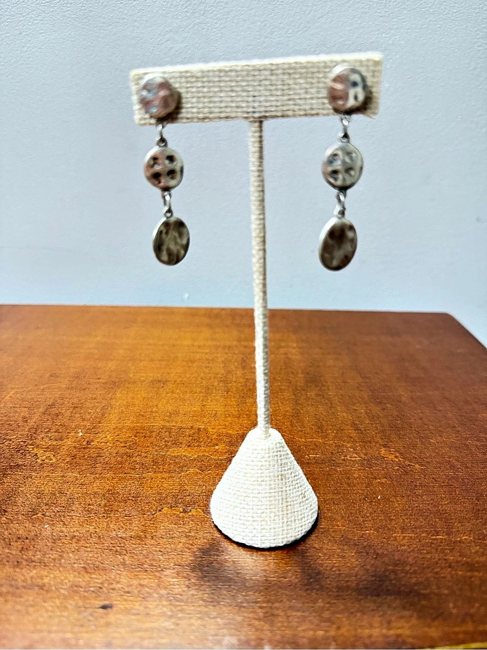 Chico's Silver-Tone Hammered Triple Disc Dangle Earrings